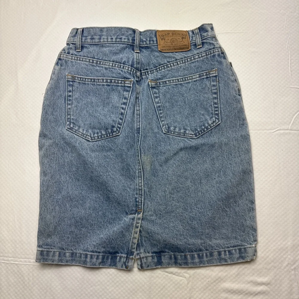 Gap Vintage Women Denim Skirt Sz 8 Stone‎ Wash Blue